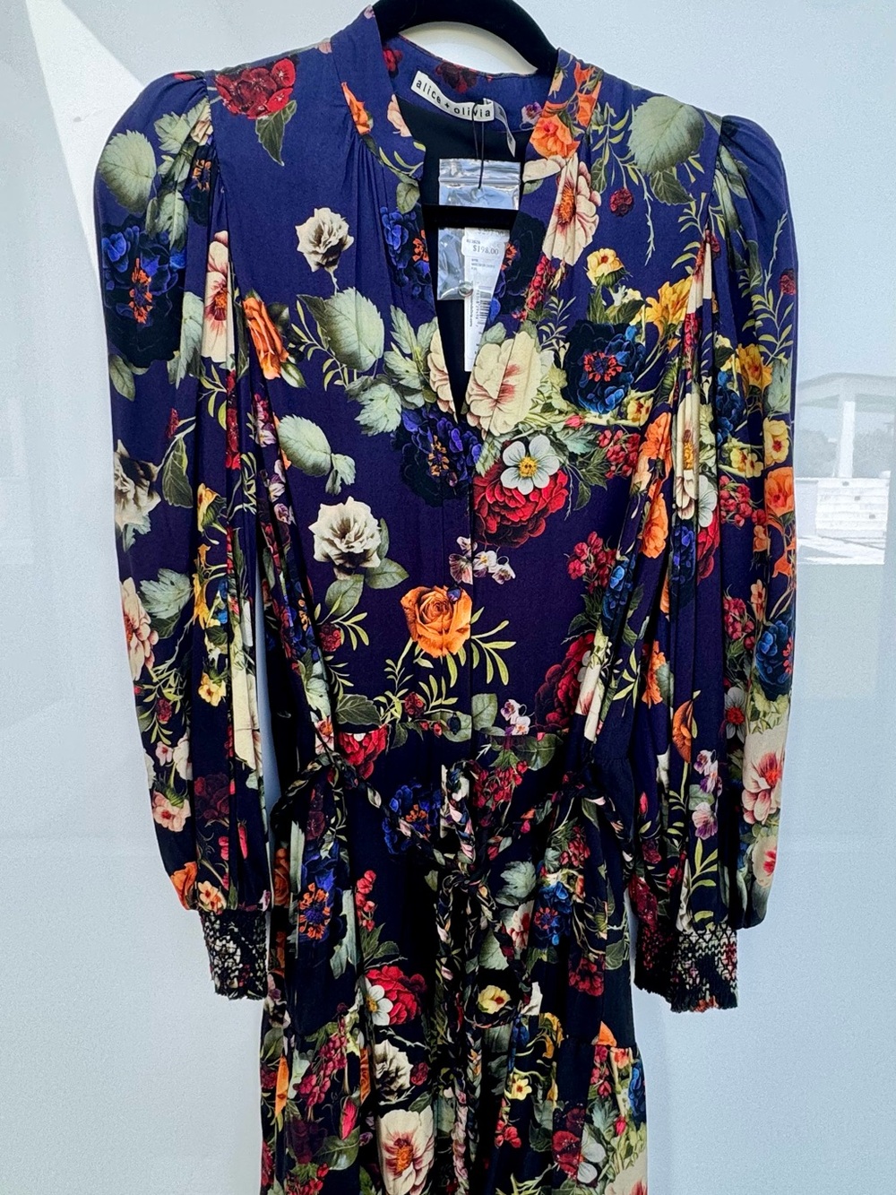 Alice + Olivia Navy Multicolor Floral Long Sleeve Midi Dress